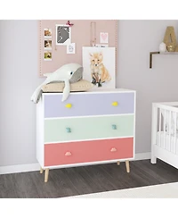 Rainsken Kids 3 Drawer Nightstand, Wooden Bedside Table, Toddler Storage Cabinet, Safety Anti-Tip Design for Living Room, Nursery