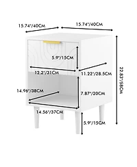 Rainsken Modern Nightstand, Wood End Table Kids Bedside Table with Drawer, Open Shelf and Gold Handle for Bedroom Decor
