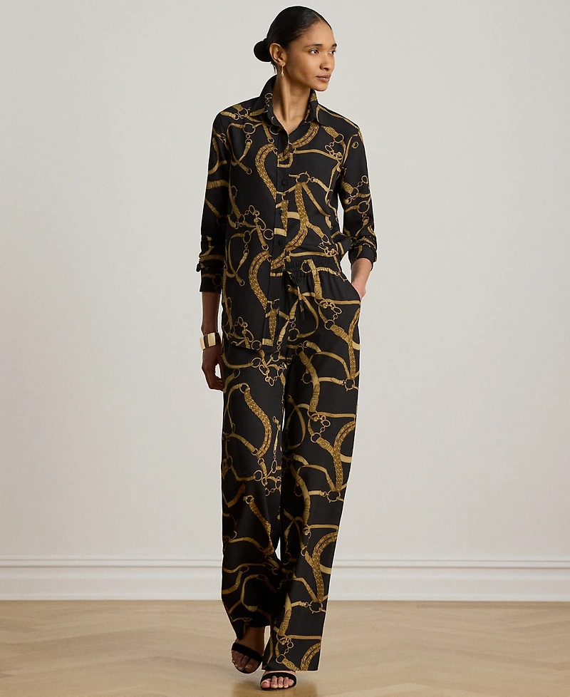 Lauren Ralph Petite Classic-Fit Belting-Print Crepe Shirt
