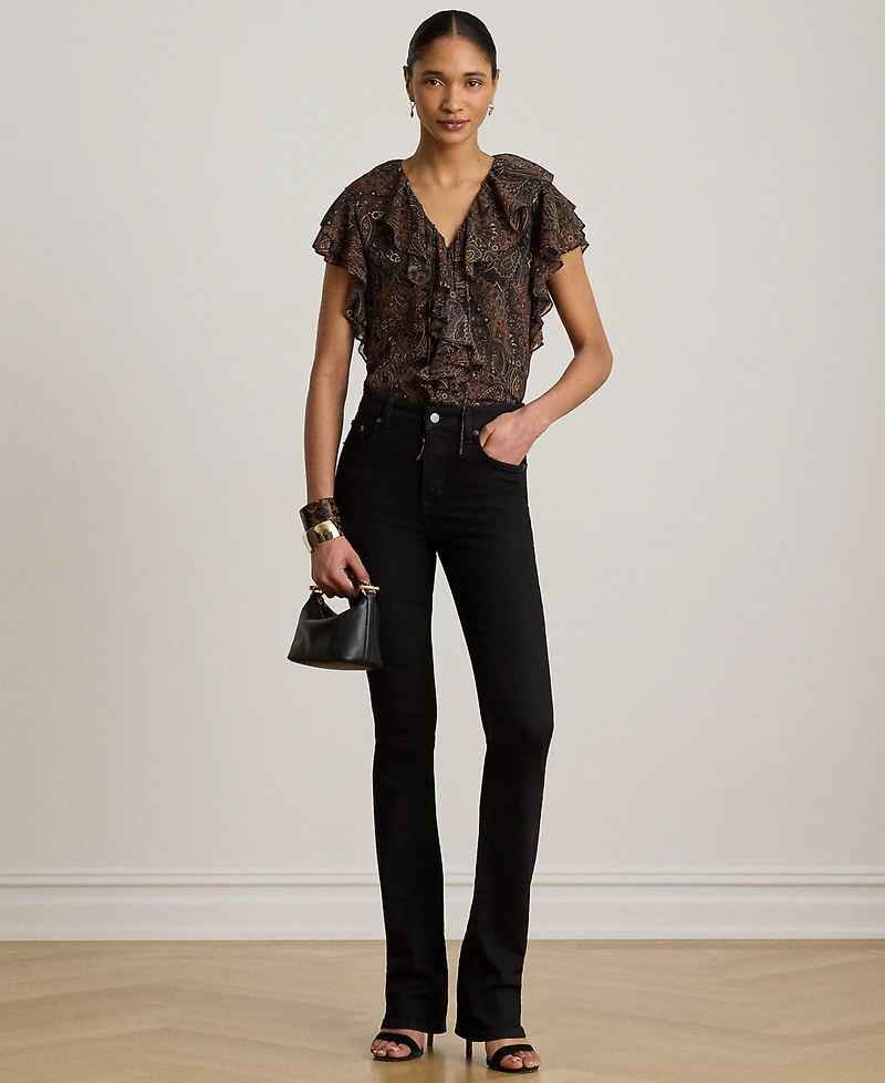 Lauren Ralph Petite Paisley Print V-Neck Georgette Blouse