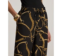 Lauren Ralph Petite Belting-Print Crepe Wide-Leg Pants
