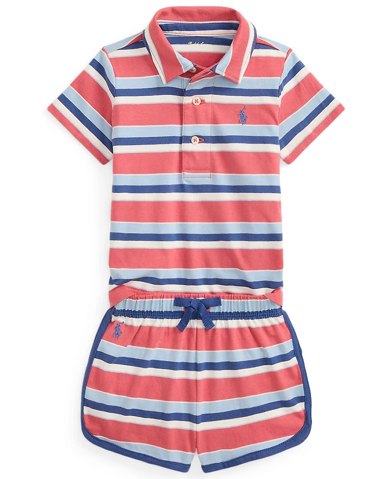 Polo Ralph Lauren Baby Boys' Striped Cotton Jersey Shirt and Shorts, 2-Piece Set