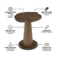 Slickblue 20.8 Inch Solid Wood Round End Table with Tree Ring Pattern
