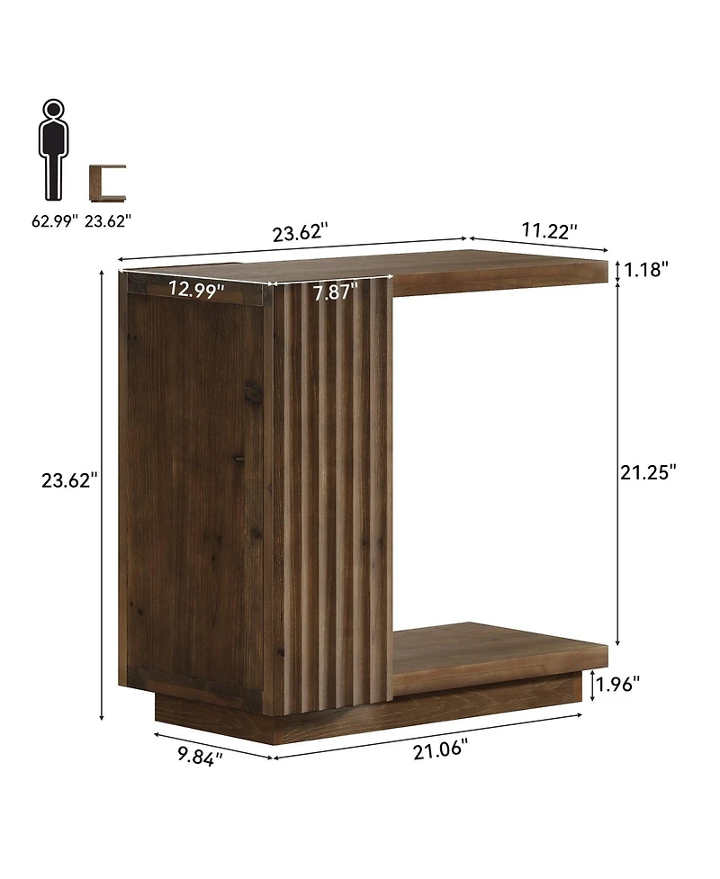 Slickblue Wood C-Shaped End Table with Stylish Fluted Design