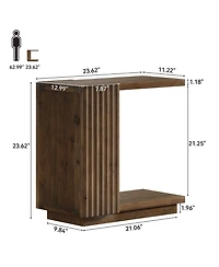 Slickblue Wood C-Shaped End Table with Stylish Fluted Design