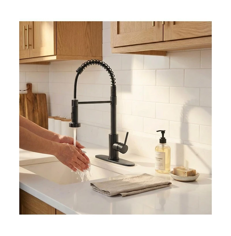 Phying Stainless Steel Kitchen Faucet Single Handle Single Hole or 3 Hole Industrial Pull Down Sprayer Faucet for Farmhouse Camper Rv Laundry Wet