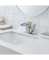 Phying Bathroom Sink Faucet Led Light 3 Colors Changing Waterfall Glass Spout Hot Cold Water Mixer Single Handle One Hole Deck Mounted Bathroom Faucet