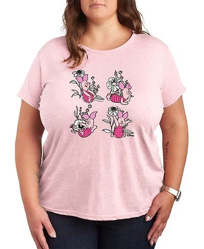 Hybrid Apparel Plus Winnie The Pooh Piglet Flowers Graphic T-Shirt