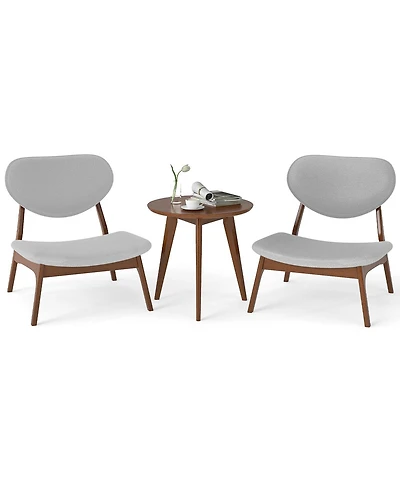 Gymax Accent Chairs Set of 2 With Side Table Living Room Solid Wood Frame