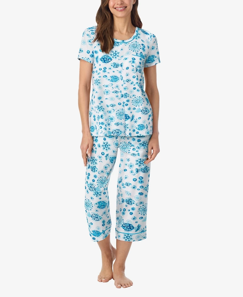 Cuddl Duds Women's Short-Sleeve Top and Cropped Pajama Pants