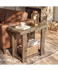 Tribesigns 2-Tier Solid Wood End Table for Living Room, Narrow Side Table, Rectangle Farmhouse Nightstands for Living Room, Bedroom, Easy Assembly
