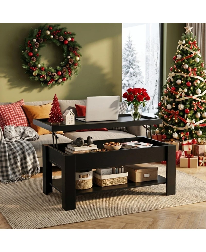 homfan Lift Top Coffee Table with Hidden Storage, Modern Rising Tabletop Desk for Small Spaces, Wood Center Large Compartment and Shelf