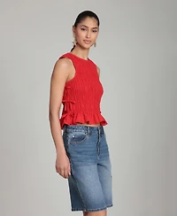 Avec Les Filles Women's Ruched Side-Tie Crewneck Top
