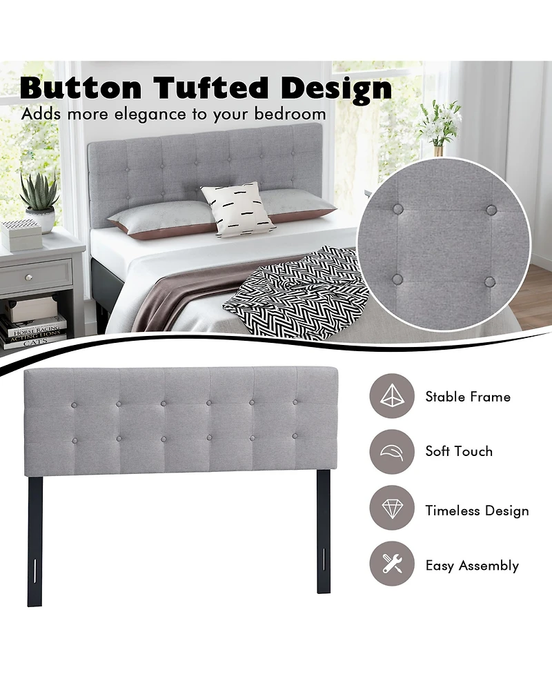 Costway Full/Queen Size Headboard Linen Fabric Upholstered Button Tufted Solid Wood Leg