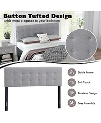 Costway Full/Queen Size Headboard Linen Fabric Upholstered Button Tufted Solid Wood Leg