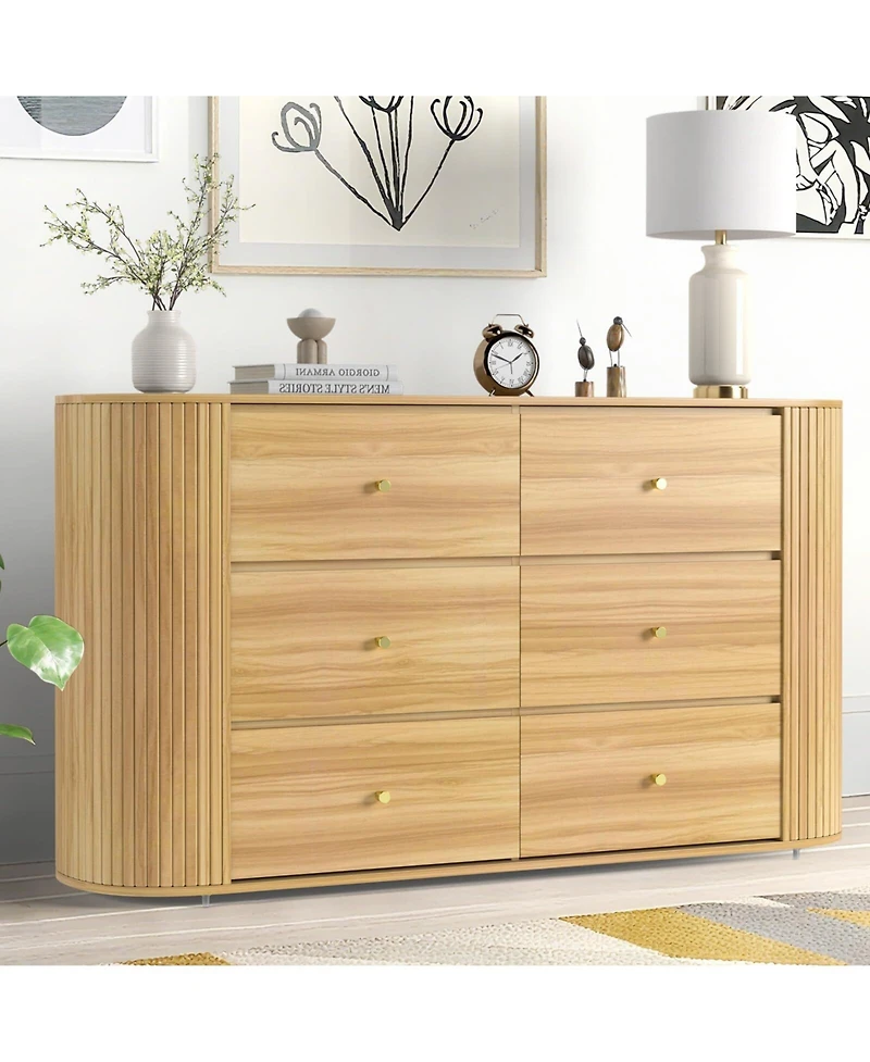 gaomon Drawer Dresser With Power Outlet, Farmhouse Dresser With Metal Handle, Vintage Design