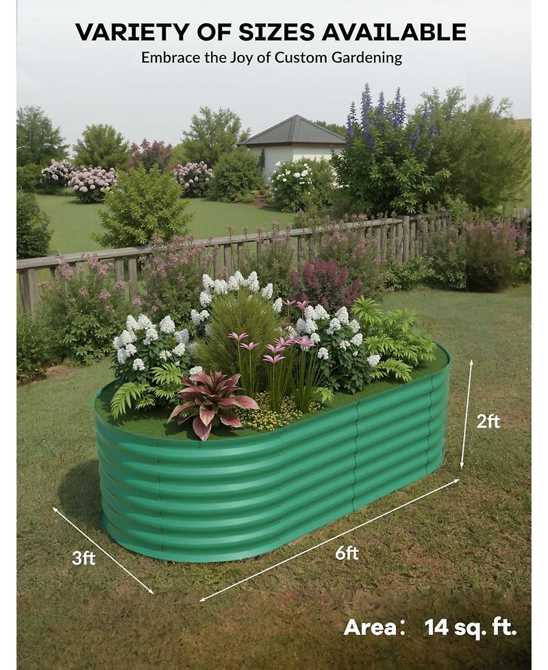 Xo Oval Raised Garden Bed, 0.6mm Galvanized Steel Planter Box, Weatherproof Outdoor Garden Bed for Vegetables Herbs Flowers