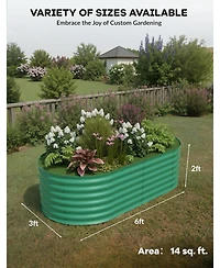 Xo Oval Raised Garden Bed, 0.6mm Galvanized Steel Planter Box, Weatherproof Outdoor Garden Bed for Vegetables Herbs Flowers