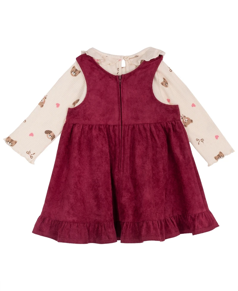 Rare Editions Baby Girls' Pinafore Dress and Long-Sleeve Top, 2-Piece Set