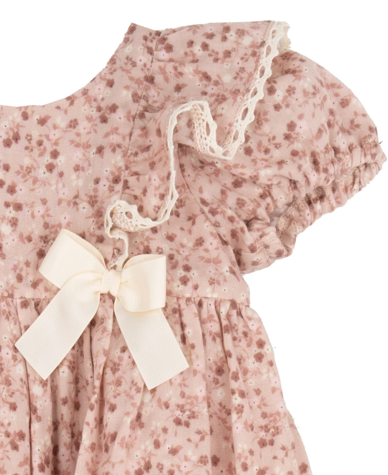 Rare Editions Baby Girls' Printed Cotton Voile Puff Sleeve Dress and Diaper Cover, 2-Piece Set
