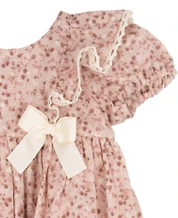 Rare Editions Baby Girls' Printed Cotton Voile Puff Sleeve Dress and Diaper Cover, 2-Piece Set