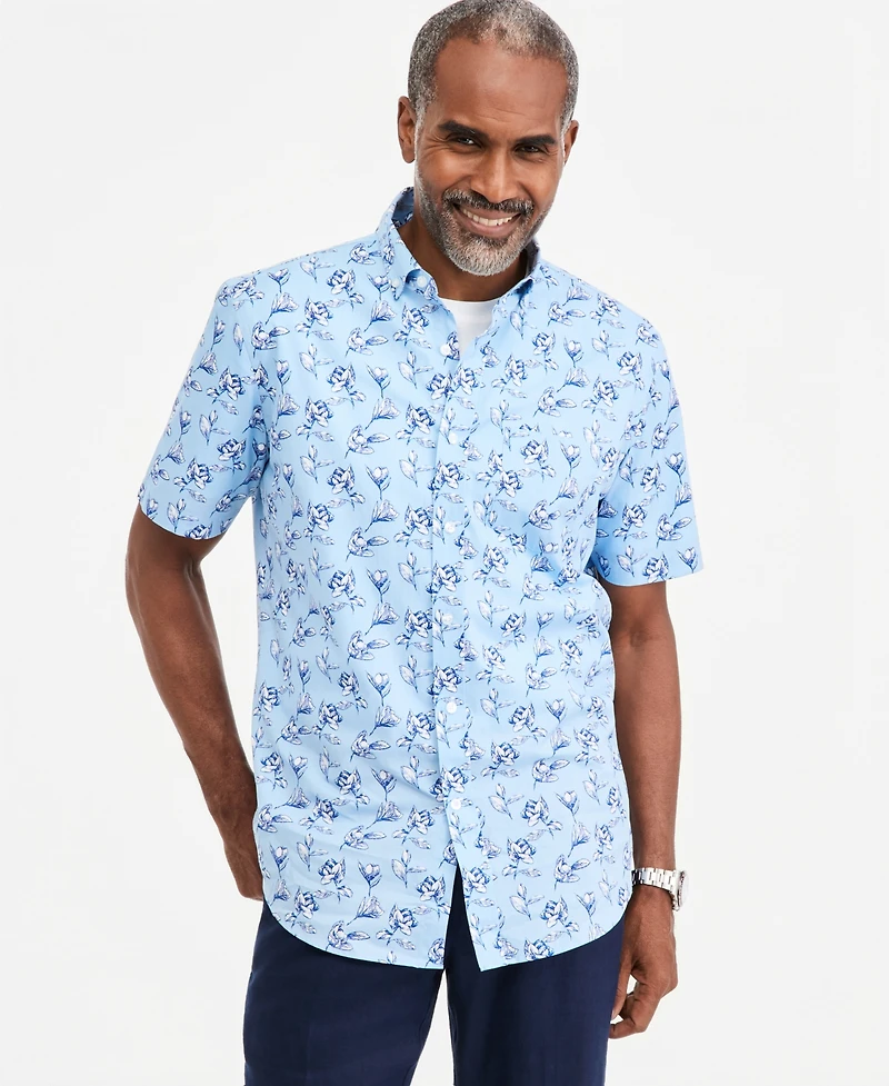 Club Room Men's Ketch Floral Poplin Short-Sleeve Shirt, Macy's Exclusive - Print