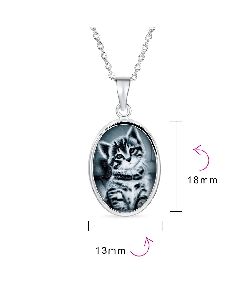 Bling Jewelry Cat Cameo Pendant Necklace Kitten Portrait Black Cz Two Tone .925 Sterling Silver
