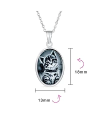 Bling Jewelry Cat Cameo Pendant Necklace Kitten Portrait Black Cz Two Tone .925 Sterling Silver