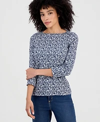 Style & Co Petite Cotton Boat-Neck 3/4-Sleeve Top, Macy's Exclusive