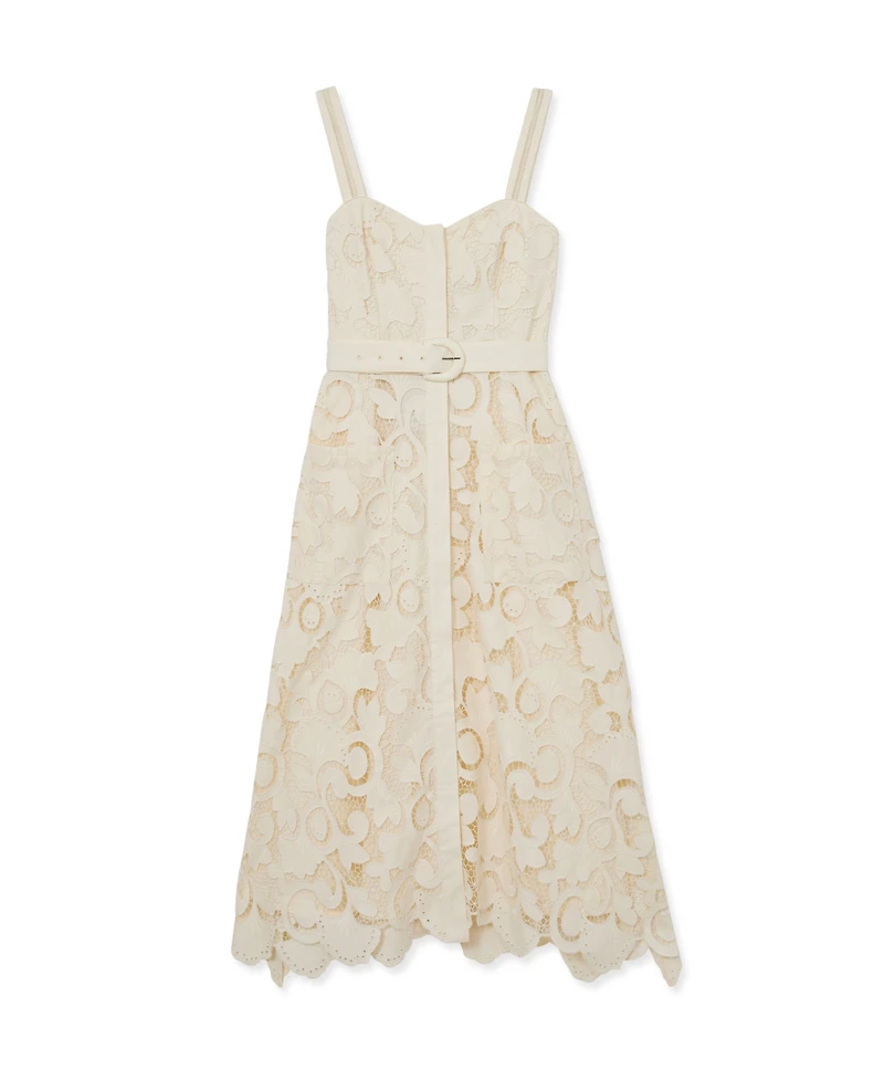 Reiss Women's Cotton-Blend Lace Button-Front Midi Dress