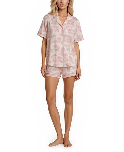 Flora by Nikrooz Women's Gabriella Notch Collar Shirt and Pajama Shorts, 2-Piece Set