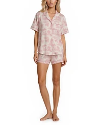 Flora by Nikrooz Women's Gabriella Notch Collar Shirt and Pajama Shorts, 2-Piece Set