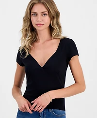 Hippie Rose Juniors' Cap-Sleeve Surplice-Neck Top