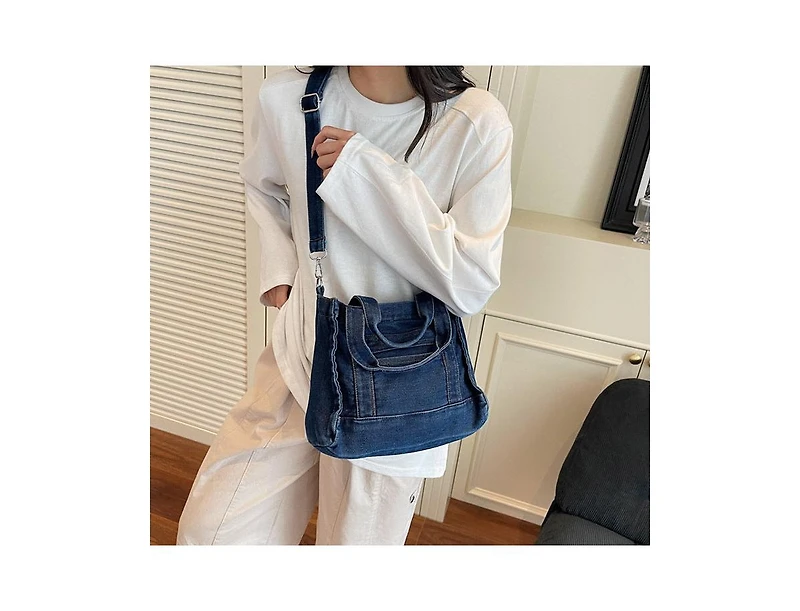 Susu Women's Rework Tote Bag Crossbody Shoulder Washed Blue Mini Satchel Top Handle Everyday Casual Handbag