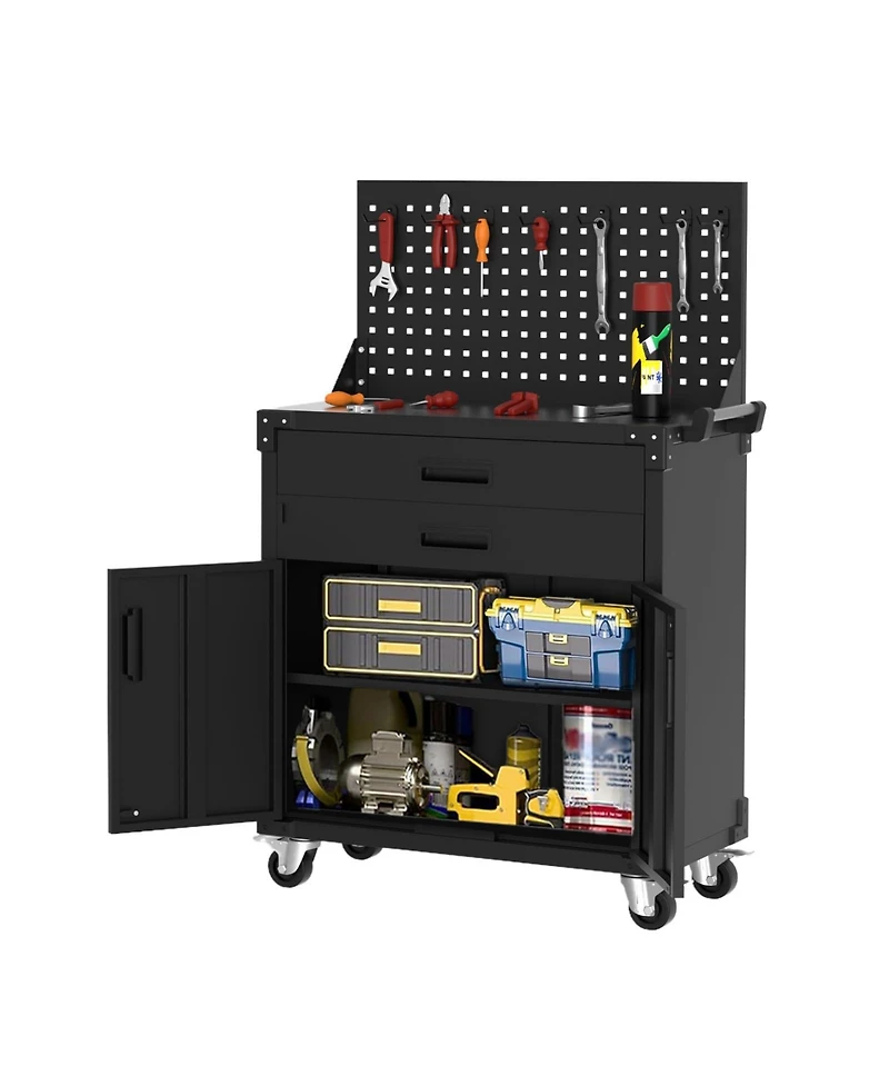 gaomon 35 Inch Heavy Duty Rolling Tool Cabinet with 2 Adjustable Shelves, Mobile Workbench for Garage, Workshop