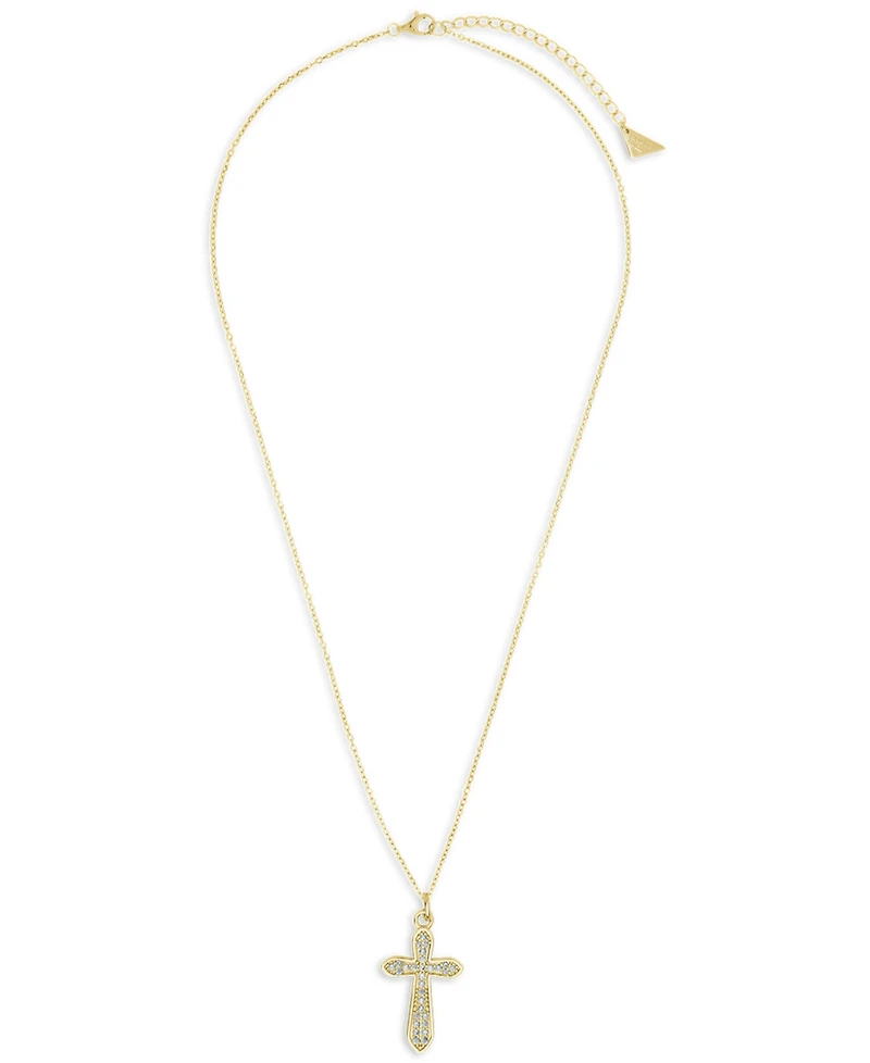 Sterling Forever Rhodium-Plated Brass Pave Cubic Zirconia Cross Pendant Necklace