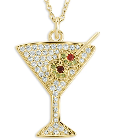 Sterling Forever Rhodium-Plated Brass Pave Cubic Zirconia Martini Pendant Necklace
