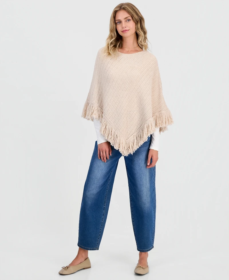Hippie Rose Juniors' Fringed Poncho Sweater
