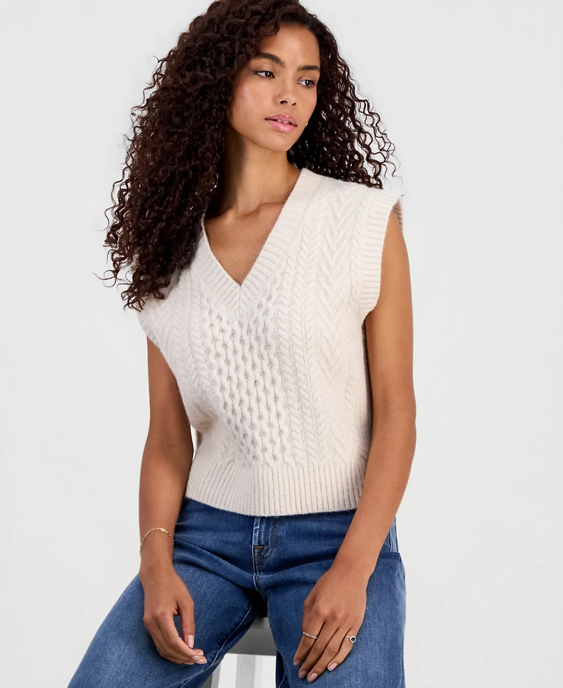 Hooked Up by Iot Juniors' Cable-Knit Sweater Vest