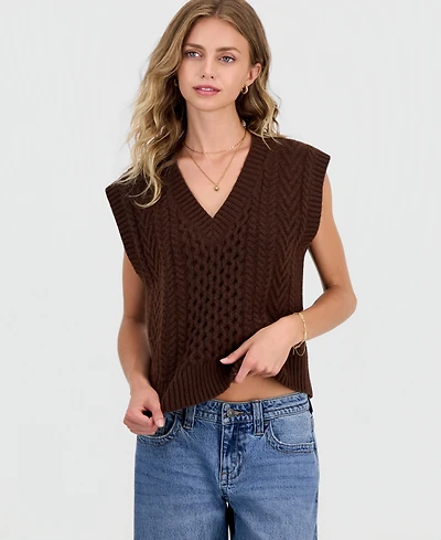 Hooked Up by Iot Juniors' Cable-Knit Sweater Vest