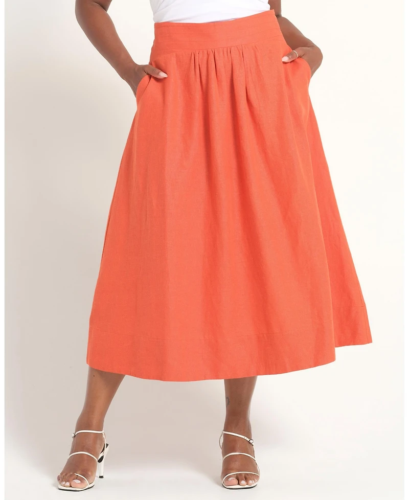 Estelle Women's Kaia Linen Gathered A-Line Midi Skirt