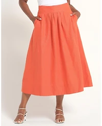 Estelle Women's Kaia Linen Gathered A-Line Midi Skirt