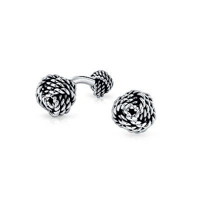 Bling Jewelry Solid Double Sided Twisted Love Knot Cufflinks for Dad Groomsmen .925 Sterling Silver Gift