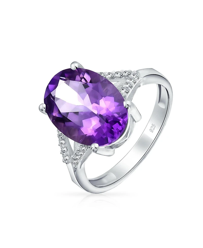 Bling Jewelry Classic Oval Gemstone Halo Statement Ring 3.8CT Cz Purple Amethyst, Zircon .925 Sterling Silver