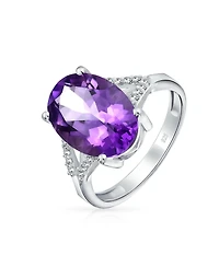 Bling Jewelry Classic Oval Gemstone Halo Statement Ring 3.8CT Cz Purple Amethyst, Zircon .925 Sterling Silver