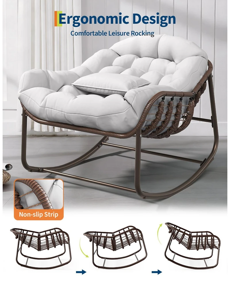 gaomon Outdoor Oversized Wicker Lounge Chair, Papasan Rocking Chair for Balcony Backyard Porch Bedroom