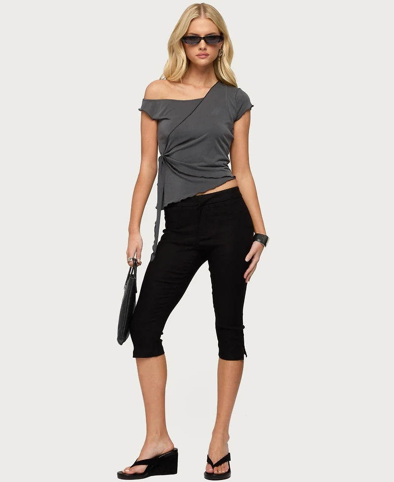 Edikted Womens Asymmetric Off Shoulder Wrap Top
