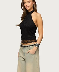 Edikted Women's Perrie Lace High Neck Halter Top