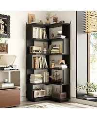 Aheaplus 5-Tier Corner Bookshelf, Space-saving Bookcase Display Storage Shelf