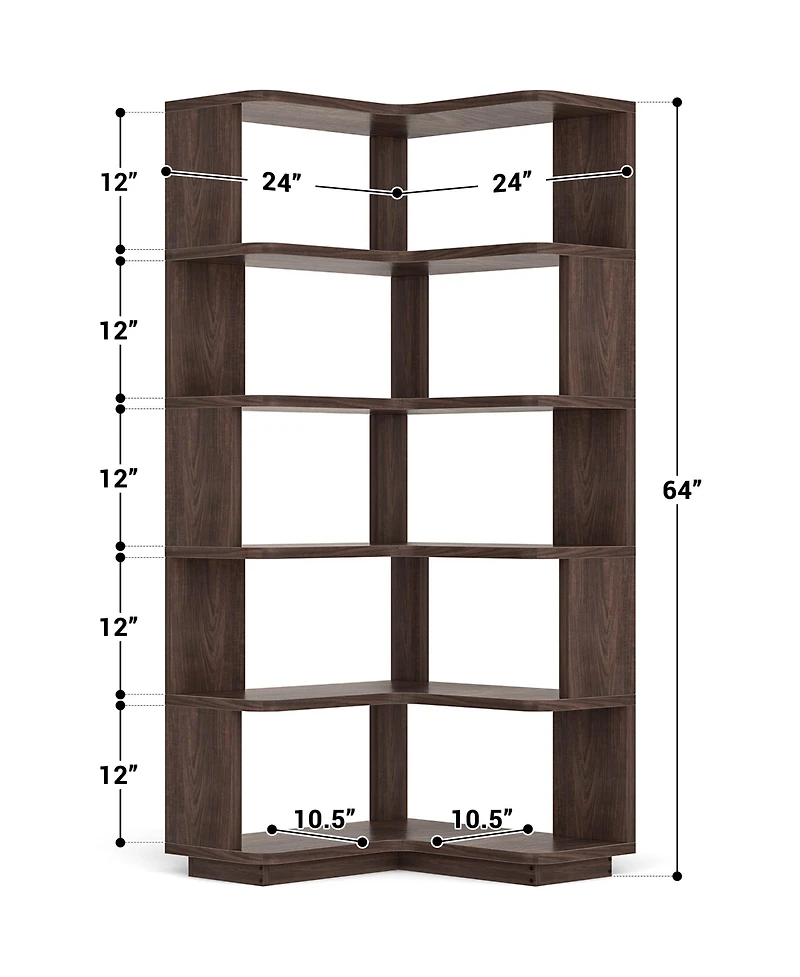 Aheaplus 5-Tier Corner Bookshelf, Space-saving Bookcase Display Storage Shelf